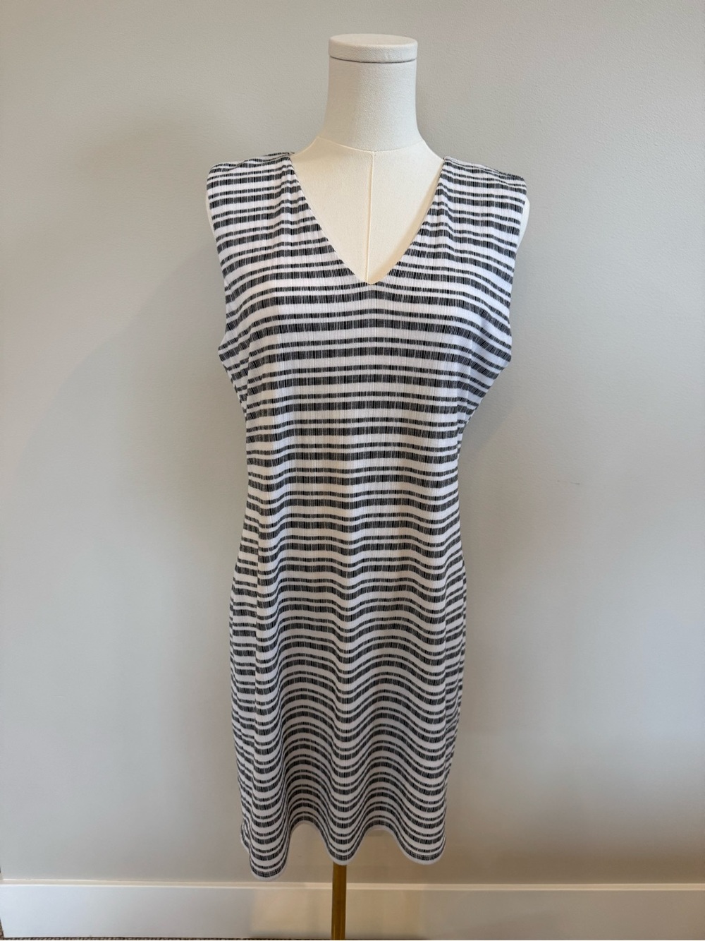1.STATE White Sleeveless Knit Dress with Black Stripes
